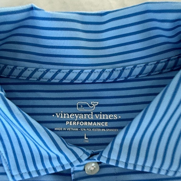 Vineyard Vines Kids Light Blue Polo with Navy Stripes - Picture 3 of 4